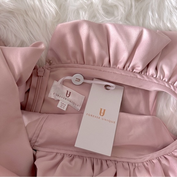 Womens Dresses | Blush Satin Off Shoulder Ruffle Midi Dress - Picture 10 of 11